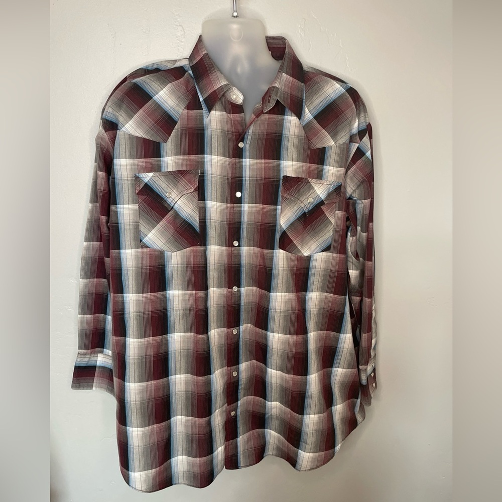Plains Western Wear Mens 2X Big Man Plaid Long Sleeve Pearl Snap Shirt